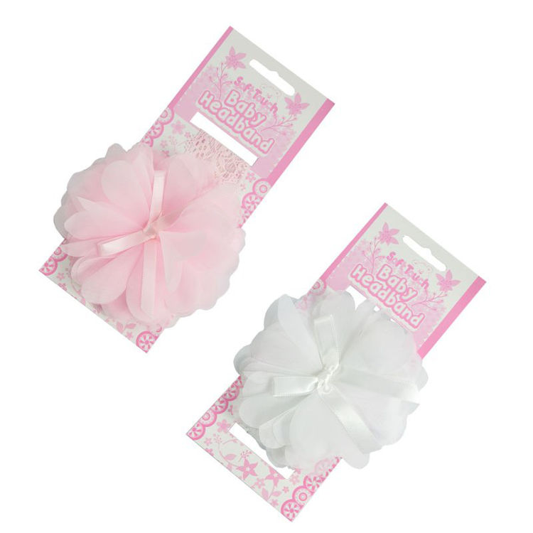 Picture of HB95: – 9557- HEADBAND W/ORGANZA FLOWER & BOW PINK